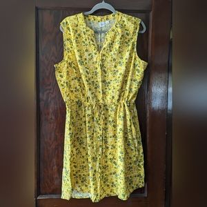 Gap Casual  Sleeveless Dress Yellow/Multicolor Floral Tie Waist 100% Rayon XL
